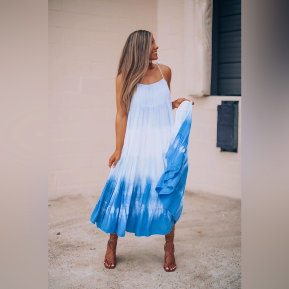 NWT Indy Blue Multi Tie Dye Midi Dress - Picture 4 of 6